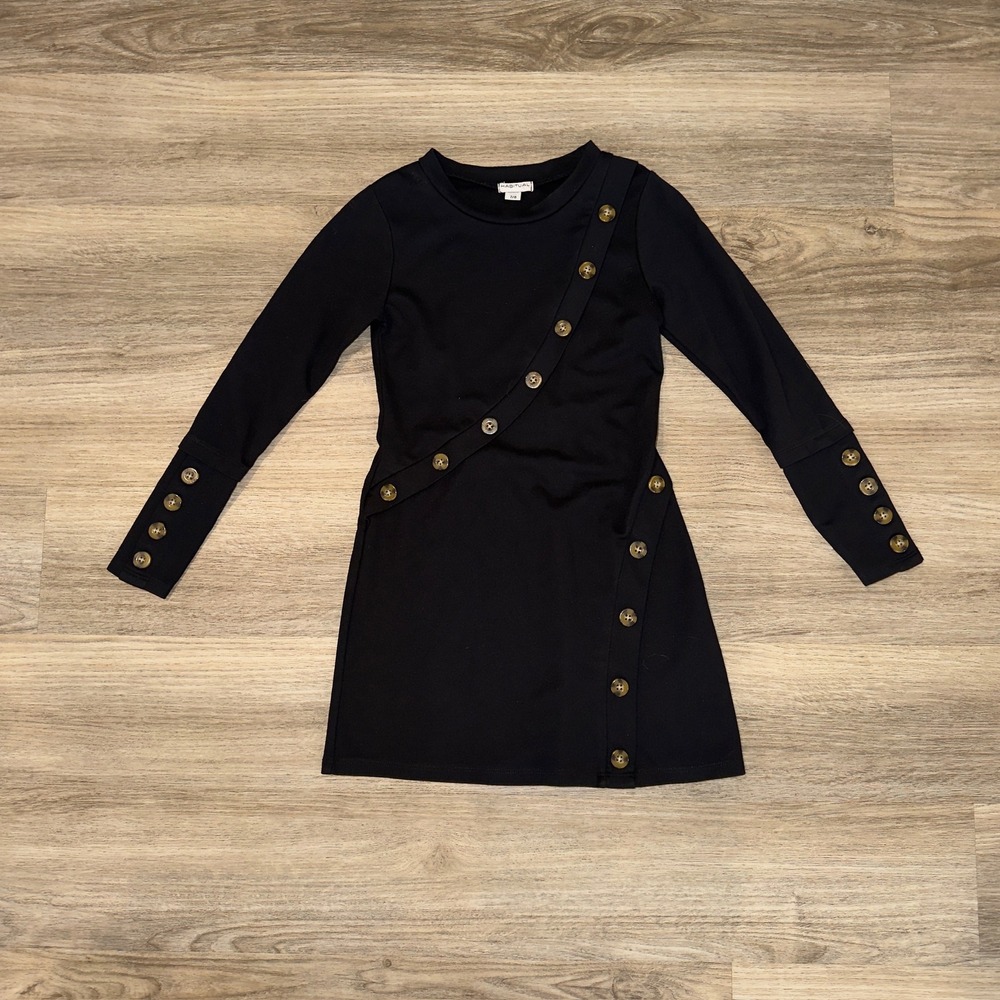 Habitual Girl Kids‎ Black Long Sleeve Asymmetrical Button Ponte Dress Size 7/8